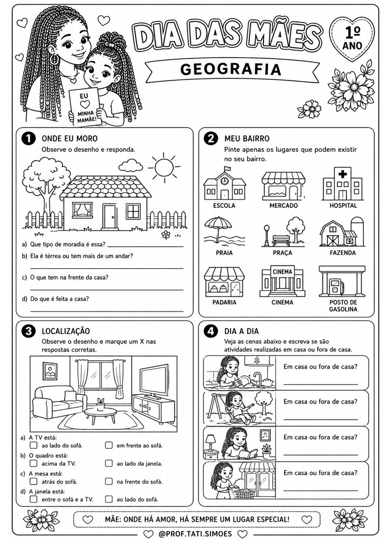 Caderno de atividades interdisciplinar Dia das mães 1º ano @prof.tati.simoes