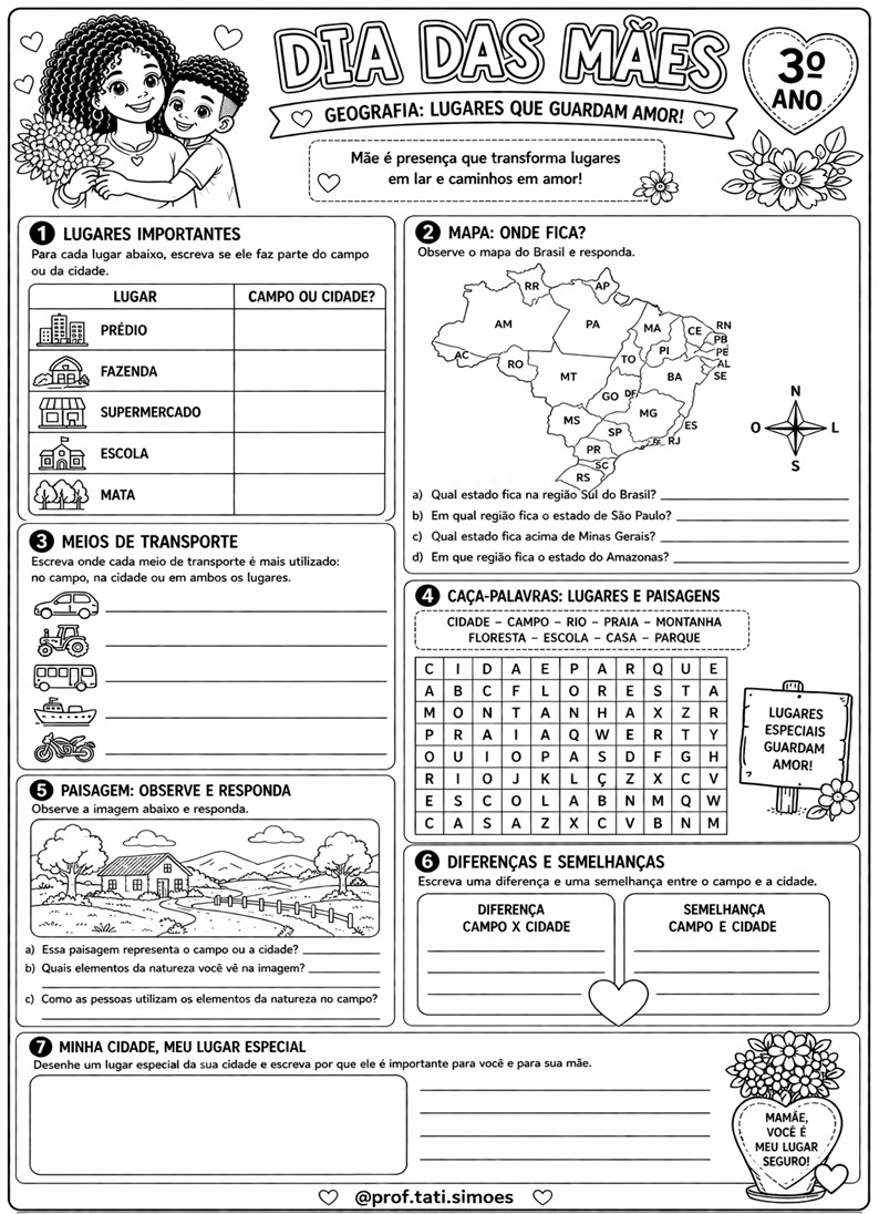 Caderno de atividades interdisciplinar 3º ano Dia das mães - prof.tati.simoes