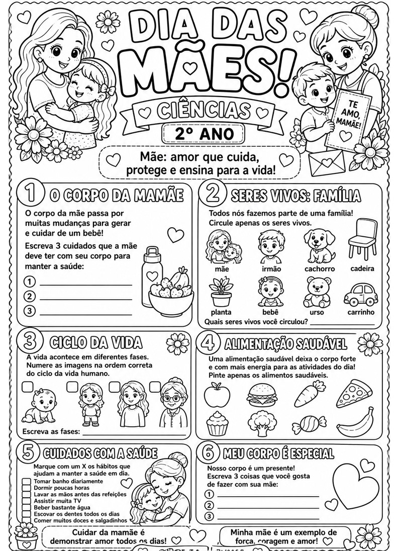 Caderno de atividades interdisciplinar Dia das mães 2º ano @prof.tati.simoes