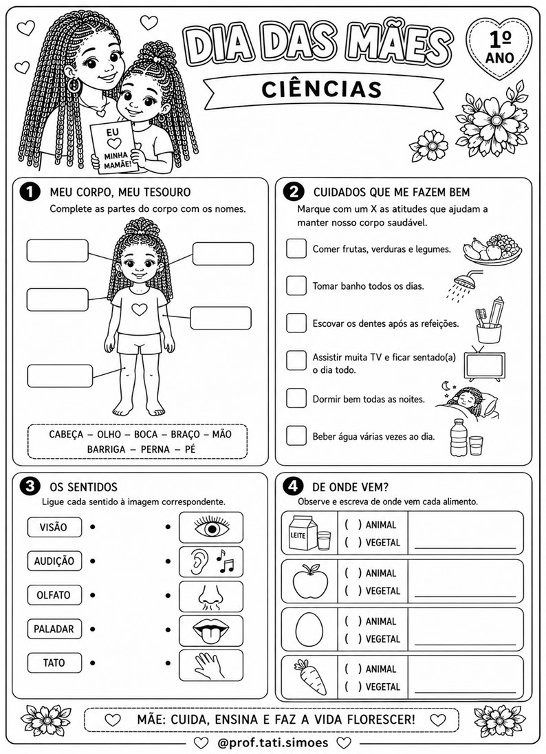 Caderno de atividades interdisciplinar Dia das mães 1º ano @prof.tati.simoes