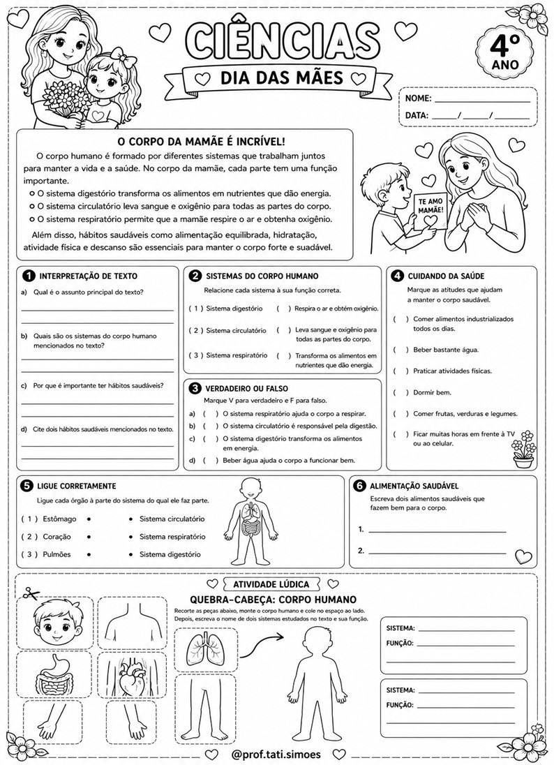Caderno de atividades interdisciplinar 4º ano Dia das mães - prof.tati.simoes