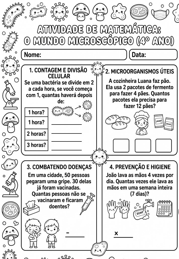 Atividades sobre o Mundo Microscópico para o 4º Ano – PDF Gratuito de Ciências e Matemática @PROF.TATI.SIMOES