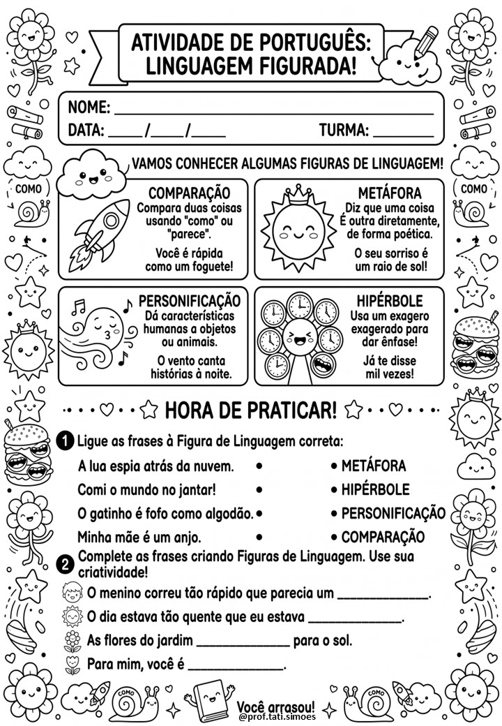 Atividades de Figuras de Linguagem para o 4º Ano – PDF Gratuito para Imprimir Atividades de Figuras de Linguagem para o 4º Ano – PDF Gratuito para Imprimir