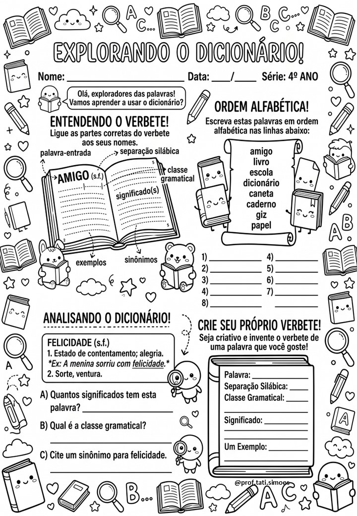 Atividades sobre o Uso do Dicionário para o 4º e 5º Ano – PDF Gratuito para Imprimir @PROF.TATI.SIMOES