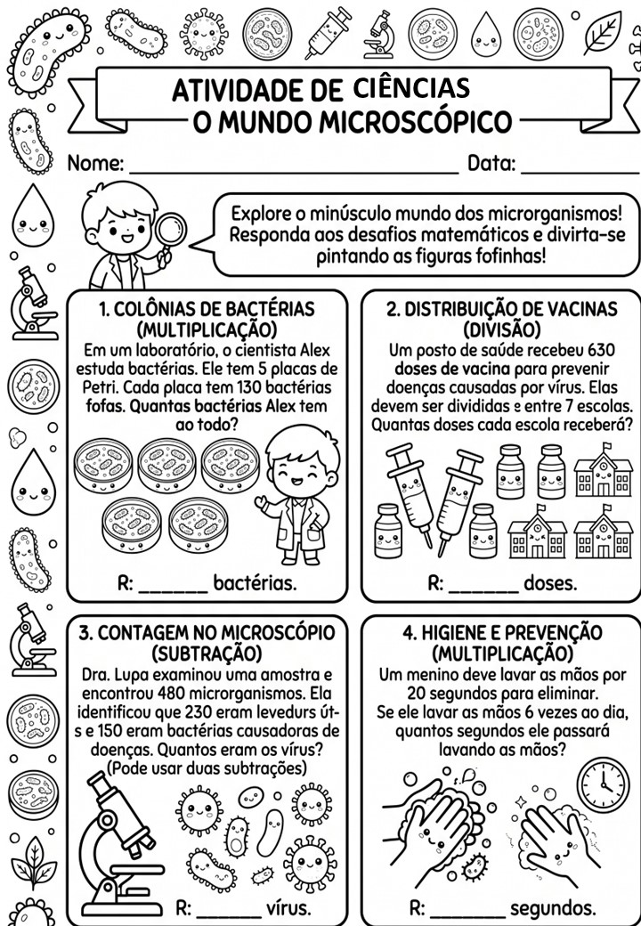 Atividades sobre o Mundo Microscópico para o 4º Ano – PDF Gratuito de Ciências e Matemática @PROF.TATI.SIMOES