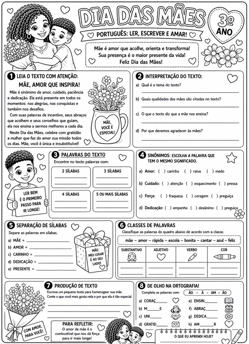 Caderno de atividades interdisciplinar 3º ano Dia das mães - prof.tati.simoes