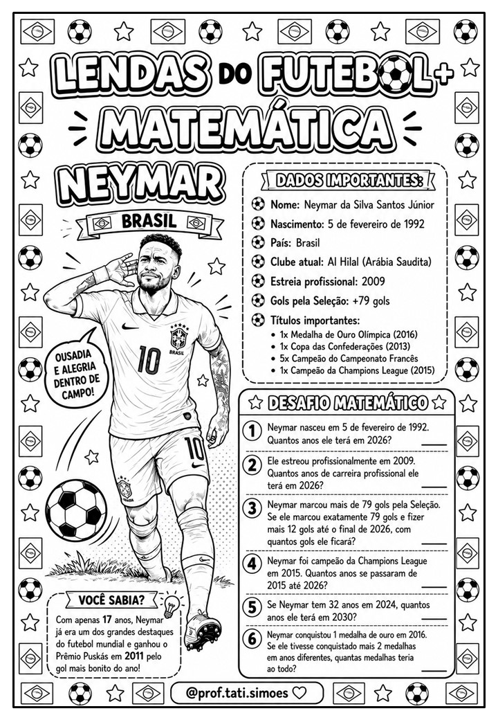 Caderno de Matemática Lendas do Futebol: Copa do Mundo Neymar