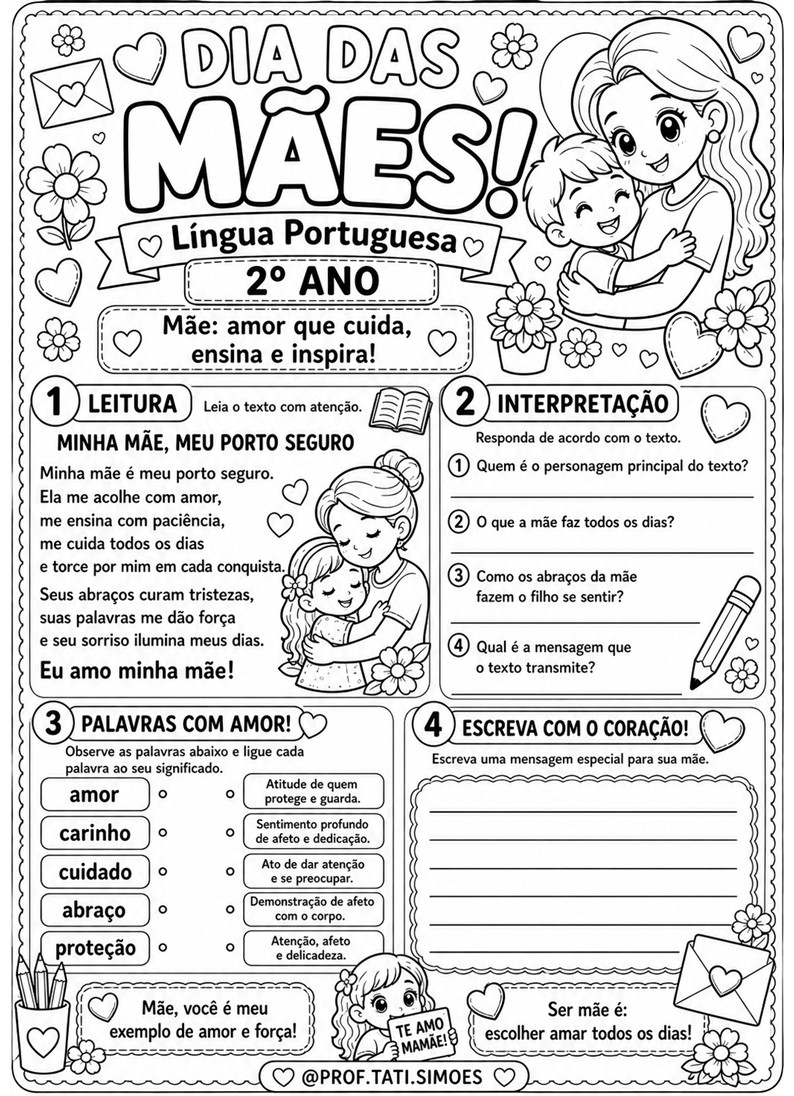 Caderno de atividades interdisciplinar Dia das mães 2º ano @prof.tati.simoes