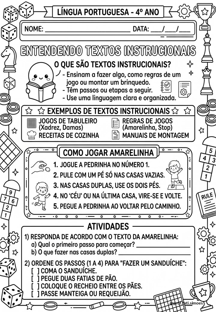 Atividades de Texto Instrucional para o 4º Ano – PDF Gratuito para Imprimir Atividades de Texto Instrucional para o 4º Ano – PDF Gratuito para Imprimir @PROF.TATI.SIMOES