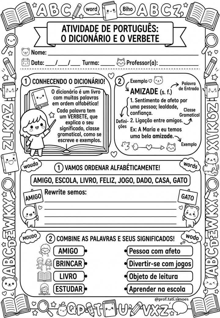 Atividades sobre o Uso do Dicionário para o 4º e 5º Ano – PDF Gratuito para Imprimir @PROF.TATI.SIMOES