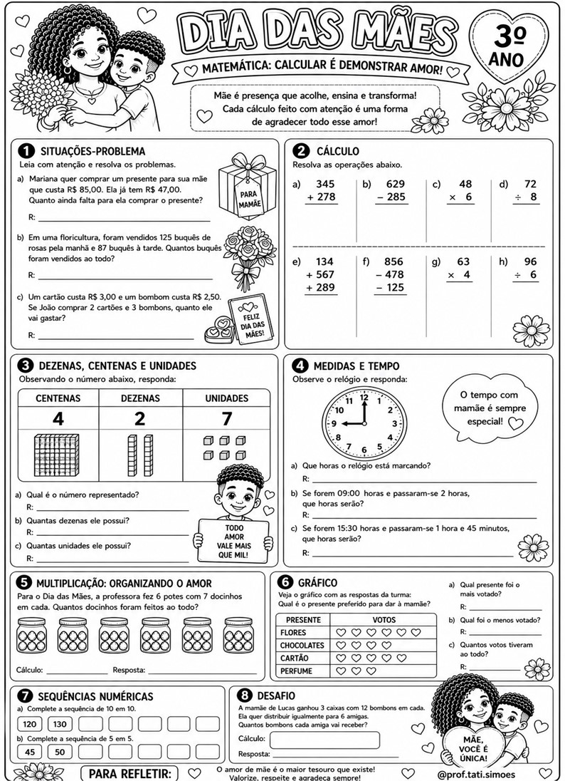 Caderno de atividades interdisciplinar 3º ano Dia das mães - prof.tati.simoes