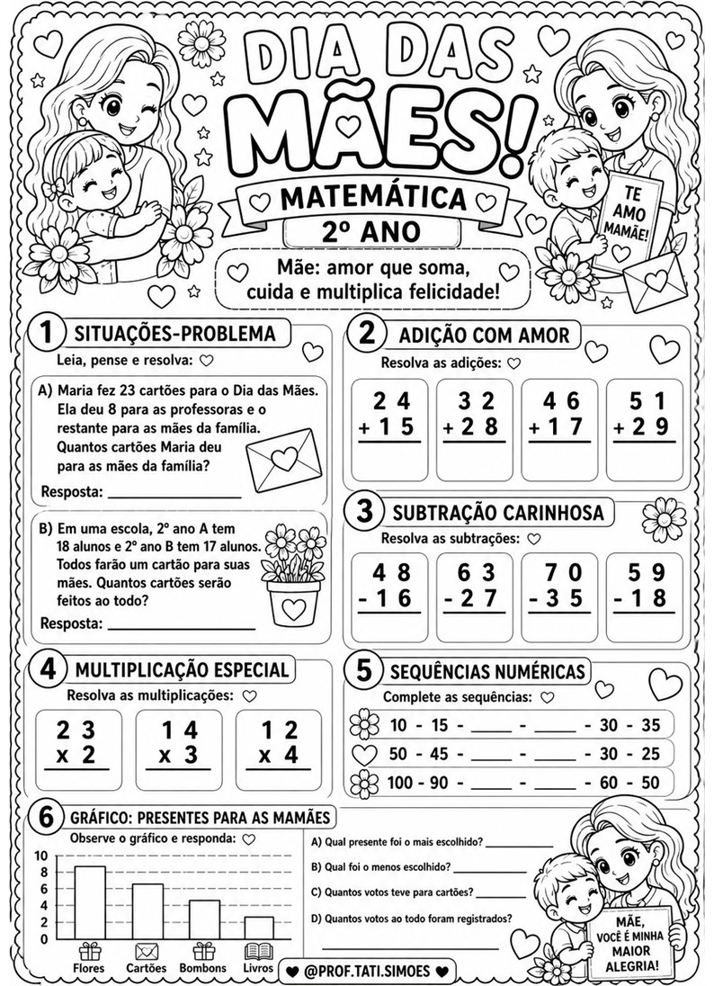 Caderno de atividades interdisciplinar Dia das mães 2º ano @prof.tati.simoes