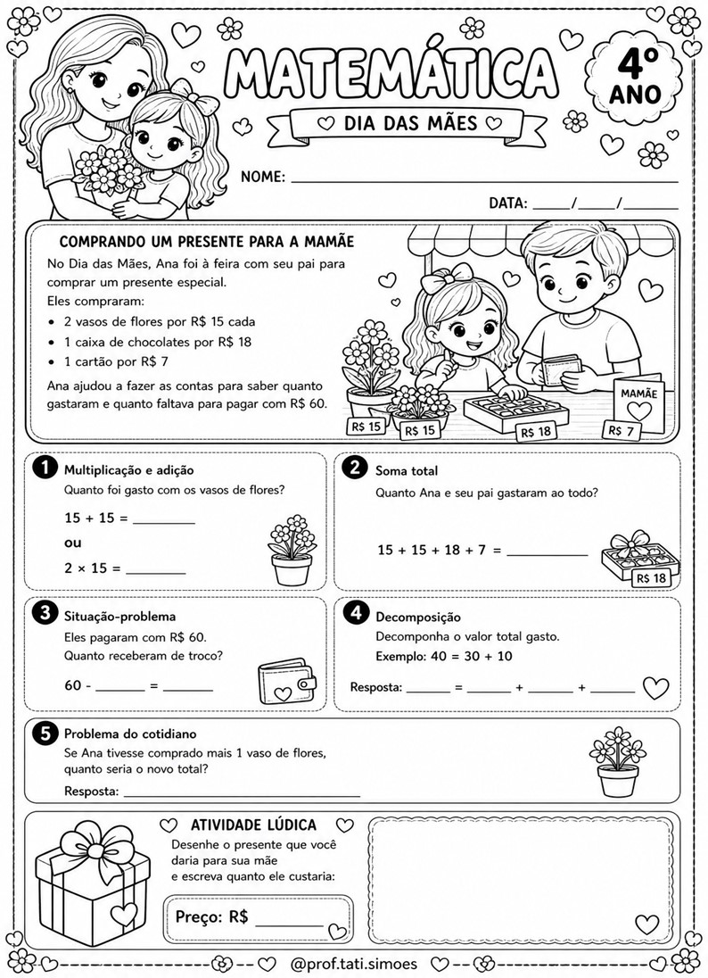 Caderno de atividades interdisciplinar 4º ano Dia das mães - prof.tati.simoes