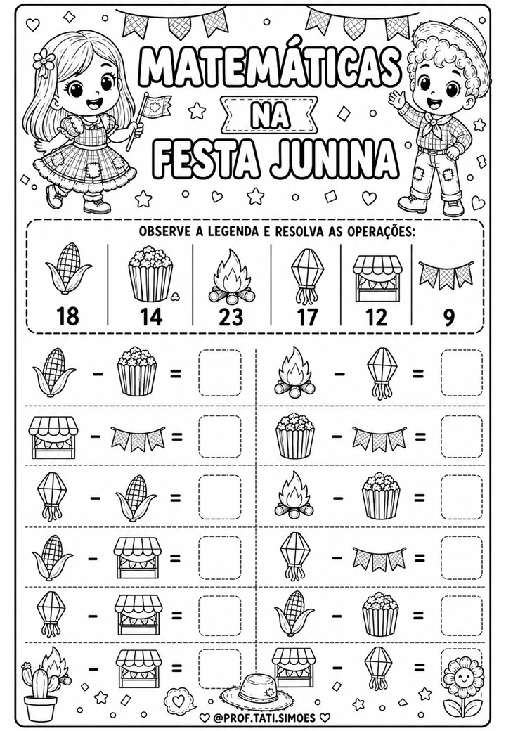 Atividades de Matemática Festa Junina: Operações com Legenda
