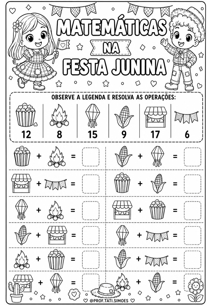 Atividades de Matemática Festa Junina: Operações com Legenda