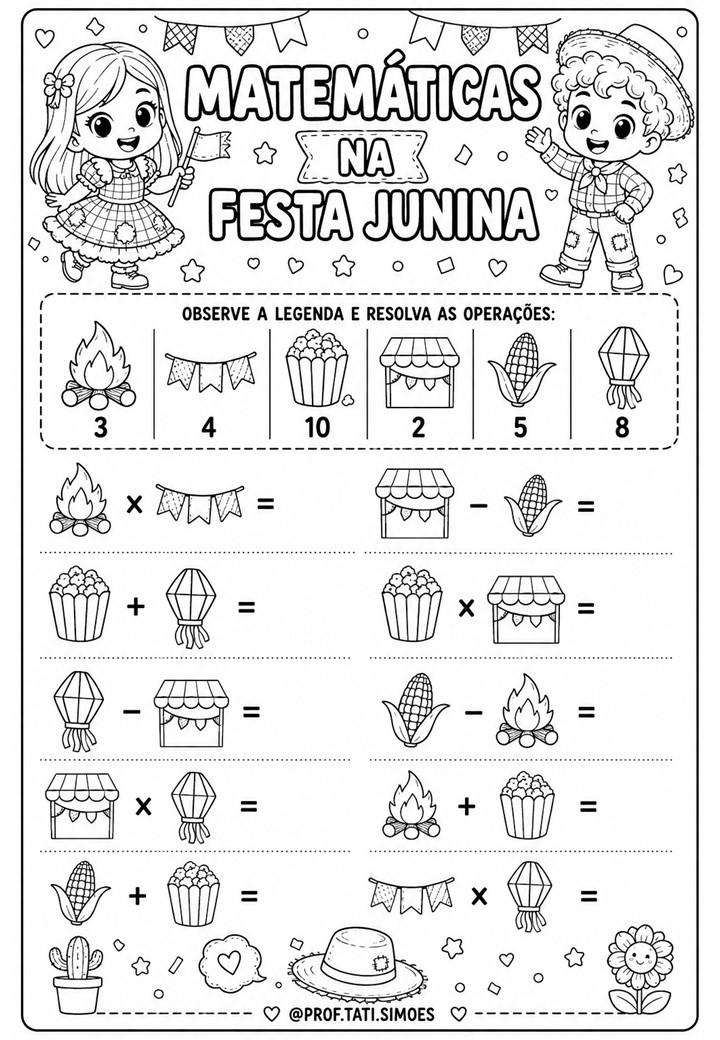 Atividades de Matemática Festa Junina: Operações com Legenda