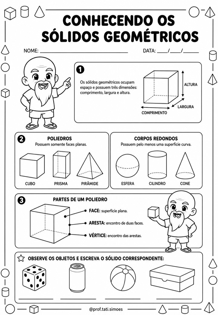 Atividades de Sólidos Geométricos para o 4º Ano: Prismas, Pirâmides, Faces, Arestas e Vértices