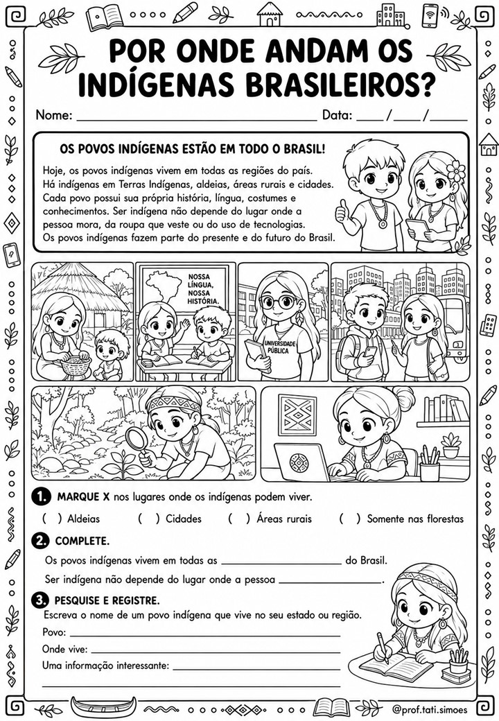 Atividades de História para o 4º ano: primeiros habitantes e povos indígenas @prof.tati.simoes