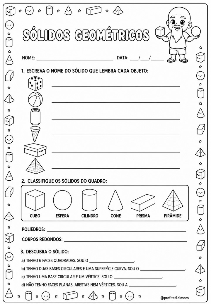 Atividades de Sólidos Geométricos para o 4º Ano: Prismas, Pirâmides, Faces, Arestas e Vértices