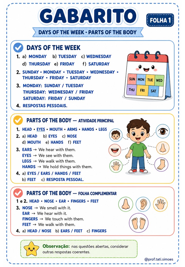 Atividades de Inglês para o 4º Ano com BNCC e Gabarito @prof.tati.simoes