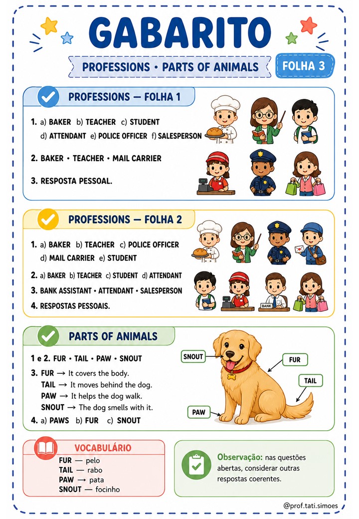 Atividades de Inglês para o 4º Ano com BNCC e Gabarito @prof.tati.simoes