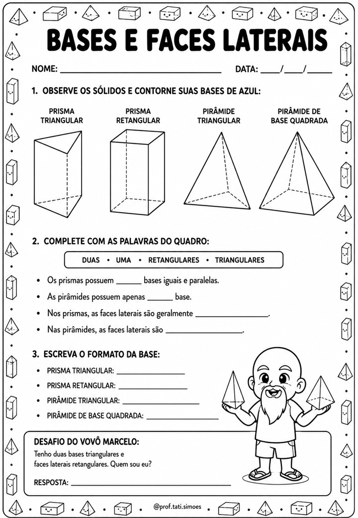 Atividades de Sólidos Geométricos para o 4º Ano: Prismas, Pirâmides, Faces, Arestas e Vértices