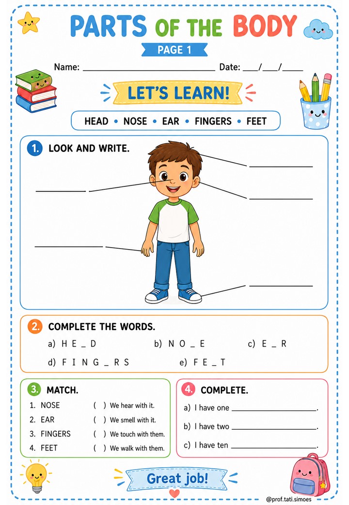 Atividades de Inglês para o 4º Ano com BNCC e Gabarito @prof.tati.simoes