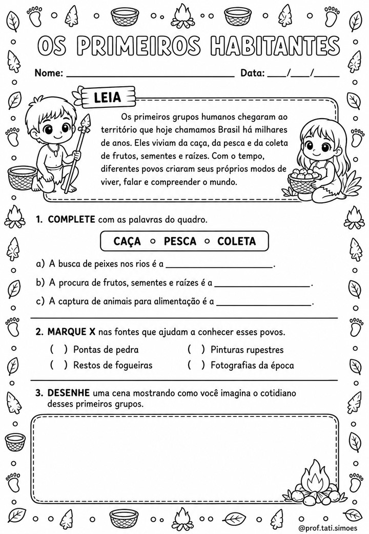 Atividades de História para o 4º ano: primeiros habitantes e povos indígenas @prof.tati.simoes